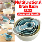 Darrahopens Home & Garden > Kitchenware > Dish Racks 8pcs Plastic Basin Set Drain Basket Washing Mixing Bowl Set Kitchen Baking Tools