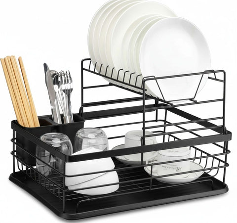 Darrahopens Home & Garden > Kitchenware > Dish Racks CARLA HOME 2-Tier Dish Drying Rack for Kitchen Counter with Removable Drip Tray, Utensil Holder and Cutlery Organizer (Black)