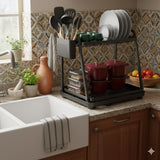 Darrahopens Home & Garden > Kitchenware > Dish Racks CARLA HOME 2-Tier Dish Drying Rack for Kitchen Countertop with Drainage Tray, Utensil Holder, Cutting Board Slot & Cup Hooks