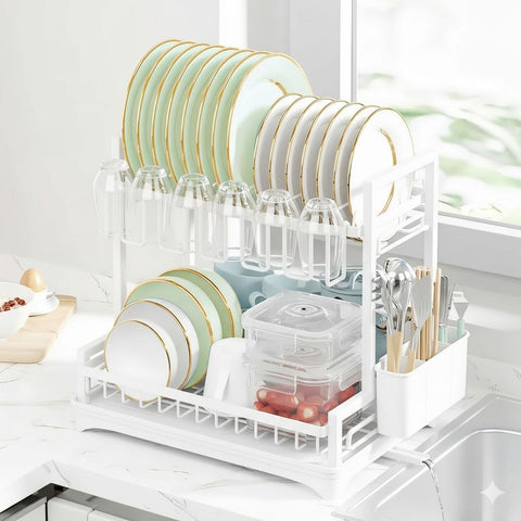 Darrahopens Home & Garden > Kitchenware > Dish Racks CARLA HOME Dish Drying Rack 2-Tier Kitchen Drainer with Drainboard (White)
