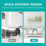 Darrahopens Home & Garden > Kitchenware > Dish Racks CARLA HOME Dish Drying Rack 2-Tier Kitchen Drainer with Drainboard (White)