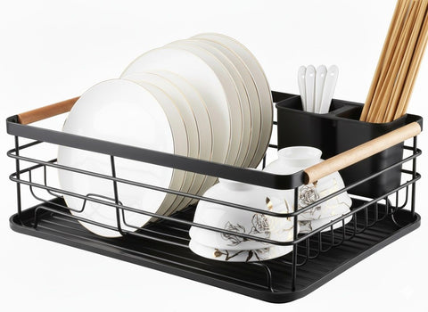 Darrahopens Home & Garden > Kitchenware > Dish Racks CARLA HOME Dish Drying Rack with Wooden Handles, Removable Cutlery Holder & Drainboard for Kitchen Countertop