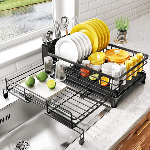 Darrahopens Home & Garden > Kitchenware > Dish Racks CARLA HOME Expandable Dish Drying Rack with Drainage Spout, Utensil Holder & Drainboardfor Kitchen Countertop Organizer (1 tier)