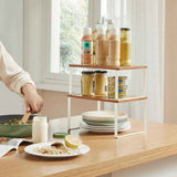 Darrahopens Home & Garden > Kitchenware > Dish Racks Kitchen Shelf Organizer – 2-Tier Expandable & Stackable Countertop Spice Storage Rack, White Metal Frame Pantry Cabinet Organizer for Dishes, Spices, Mugs, 4 Packs