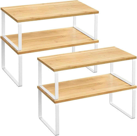 Darrahopens Home & Garden > Kitchenware > Dish Racks Kitchen Shelf Organizer – 2-Tier Expandable & Stackable Countertop Spice Storage Rack, White Metal Frame Pantry Cabinet Organizer for Dishes, Spices, Mugs, 4 Packs