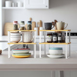 Darrahopens Home & Garden > Kitchenware > Dish Racks Kitchen Shelf Organizer – 2-Tier Expandable & Stackable Countertop Spice Storage Rack, White Metal Frame Pantry Cabinet Organizer for Dishes, Spices, Mugs, 4 Packs