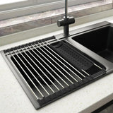 Darrahopens Home & Garden > Kitchenware > Dish Racks Stainless Steel Kitchen Dish Drainer Rack Foldable And Removable Stainless Steel ROller Drying Rack For Sink Draining