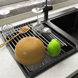 Darrahopens Home & Garden > Kitchenware > Dish Racks Stainless Steel Kitchen Dish Drainer Rack Foldable And Removable Stainless Steel ROller Drying Rack For Sink Draining