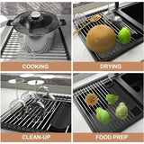 Darrahopens Home & Garden > Kitchenware > Dish Racks Stainless Steel Kitchen Dish Drainer Rack Foldable And Removable Stainless Steel ROller Drying Rack For Sink Draining