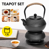 Darrahopens Home & Garden > Kitchenware > Drinkware 1.2L Cast Iron Teapot and Warmer Set Tea Kettle Iron Bottle With Stainless Steel Mesh Infuser and Anti-Scald Handle Compatible with Multi-Heat Source Black