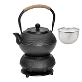 Darrahopens Home & Garden > Kitchenware > Drinkware 1.2L Cast Iron Teapot and Warmer Set Tea Kettle Iron Bottle With Stainless Steel Mesh Infuser and Anti-Scald Handle Compatible with Multi-Heat Source Black