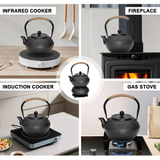 Darrahopens Home & Garden > Kitchenware > Drinkware 1.2L Cast Iron Teapot and Warmer Set Tea Kettle Iron Bottle With Stainless Steel Mesh Infuser and Anti-Scald Handle Compatible with Multi-Heat Source Black