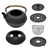 Darrahopens Home & Garden > Kitchenware > Drinkware 1.2L Cast Iron Teapot and Warmer Set Tea Kettle Iron Bottle With Stainless Steel Mesh Infuser and Anti-Scald Handle Compatible with Multi-Heat Source Black