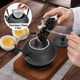 Darrahopens Home & Garden > Kitchenware > Drinkware 1.2L Cast Iron Teapot and Warmer Set Tea Kettle Iron Bottle With Stainless Steel Mesh Infuser and Anti-Scald Handle Compatible with Multi-Heat Source Black