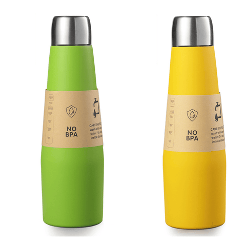 Darrahopens Home & Garden > Kitchenware > Drinkware 2-piece Green and Yellow Premium 304 Stainless Steel Vacuum Insulated Water Bottle - 532ml Large Capacity Sports Flask with 12-24 Hour Thermal Retention, Leak-Proof Portable Travel Mug for Gym, Office, Car and Outdoor Activities