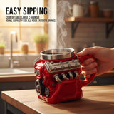 Darrahopens Home & Garden > Kitchenware > Drinkware 3D V8 Engine Coffee Mug Stainless Steel Liner Resin Novelty Cup 300ml Double Wall Insulated Gift for Car Enthusiasts Mechanics Red