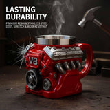 Darrahopens Home & Garden > Kitchenware > Drinkware 3D V8 Engine Coffee Mug Stainless Steel Liner Resin Novelty Cup 300ml Double Wall Insulated Gift for Car Enthusiasts Mechanics Red