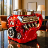 Darrahopens Home & Garden > Kitchenware > Drinkware 3D V8 Engine Coffee Mug Stainless Steel Liner Resin Novelty Cup 300ml Double Wall Insulated Gift for Car Enthusiasts Mechanics Red