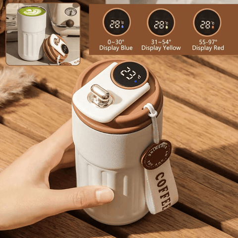 Darrahopens Home & Garden > Kitchenware > Drinkware 450ml Thermal LED Temperature Display Smart Coffee Cup Insulated Drink Tumbler-Brown