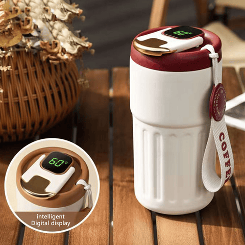 Darrahopens Home & Garden > Kitchenware > Drinkware 450ml Thermal LED Temperature Display Smart Coffee Cup Insulated Drink Tumbler-Red
