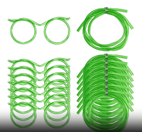 Darrahopens Home & Garden > Kitchenware > Drinkware 5-Pack Round Glasses-Shaped Straw, PETG, Food-Grade, Odorless, Reusable, Cute & Funny Novelty Straw