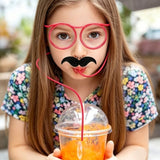 Darrahopens Home & Garden > Kitchenware > Drinkware 5-Pack Round Glasses-Shaped Straw, PETG, Food-Grade, Odorless, Reusable, Cute & Funny Novelty Straw