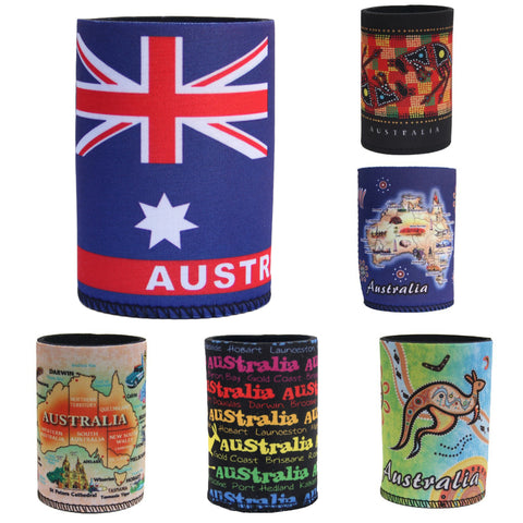 Darrahopens Home & Garden > Kitchenware > Drinkware 6x Australia Stubby Stubbie Holder Beer Bottle Tin Can Drink Alcohol Cooler Gift, Mixed Design