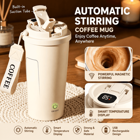 Darrahopens Home & Garden > Kitchenware > Drinkware Automatic Stirring Coffee Mug 400ml USB Rechargeable Magnetic Mixing Tumbler with Smart Temperature Display Splash Resistant Lid Portable Coffee Cup for Home Office Travel Gym