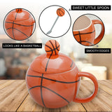 Darrahopens Home & Garden > Kitchenware > Drinkware Basketball-Themed Ceramic Mug with Lid and Spoon – Fun Sports Gift for Fans, Players, Coaches & Kids – 14oz Coffee Tea Cup with Basketball Design (Red)