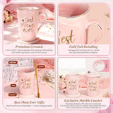 Darrahopens Home & Garden > Kitchenware > Drinkware Best Mom Ever Coffee Mug Gift Set with Lid, Spoon & Coaster, 14oz Pink Marble Ceramic Cup for Mother's Day, Birthday, Christmas, Valentine's Day (Pink)