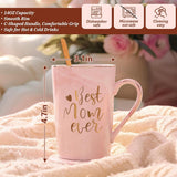 Darrahopens Home & Garden > Kitchenware > Drinkware Best Mom Ever Coffee Mug Gift Set with Lid, Spoon & Coaster, 14oz Pink Marble Ceramic Cup for Mother's Day, Birthday, Christmas, Valentine's Day (Pink)