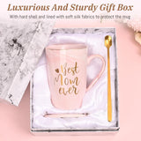 Darrahopens Home & Garden > Kitchenware > Drinkware Best Mom Ever Coffee Mug Gift Set with Lid, Spoon & Coaster, 14oz Pink Marble Ceramic Cup for Mother's Day, Birthday, Christmas, Valentine's Day (Pink)