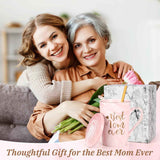 Best Mom Ever Coffee Mug Gift Set with Lid, Spoon & Coaster, 14oz Pink Marble Ceramic Cup for Mother's Day, Birthday, Christmas, Valentine's Day (Pink)