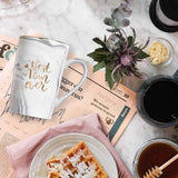Best Mom Ever Coffee Mug Gift Set with Lid, Spoon & Coaster, 14oz Pink Marble Ceramic Cup for Mother's Day, Birthday, Christmas, Valentine's Day (White)