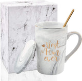 Darrahopens Home & Garden > Kitchenware > Drinkware Best Mom Ever Coffee Mug Gift Set with Lid, Spoon & Coaster, 14oz Pink Marble Ceramic Cup for Mother's Day, Birthday, Christmas, Valentine's Day (White)