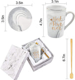 Darrahopens Home & Garden > Kitchenware > Drinkware Best Mom Ever Coffee Mug Gift Set with Lid, Spoon & Coaster, 14oz Pink Marble Ceramic Cup for Mother's Day, Birthday, Christmas, Valentine's Day (White)