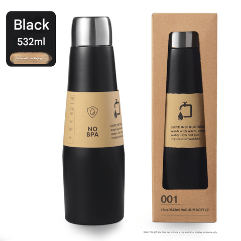Darrahopens Home & Garden > Kitchenware > Drinkware Black Premium 304 Stainless Steel Vacuum Insulated Water Bottle - 532ml Large Capacity Sports Flask with 12-24 Hour Thermal Retention, Leak-Proof Portable Travel Mug for Gym, Office, Car and Outdoor Activities