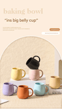 Darrahopens Home & Garden > Kitchenware > Drinkware Black Premium Macaron Ceramic Coffee Mug Set - 500ml Large Capacity Belly Cup with Underglaze Finish, Minimalist Nordic Style Porcelain Mug for Coffee, Tea, Milk and Oatmeal