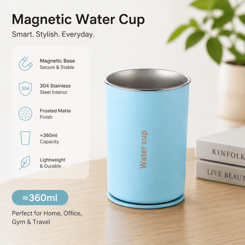 Darrahopens Home & Garden > Kitchenware > Drinkware Blue 304 Stainless Steel Magnetic Hanging Water Bottle, 12.17 oz Double-Wall Insulated Coffee/Milk Cup with Magnetic Coaster
