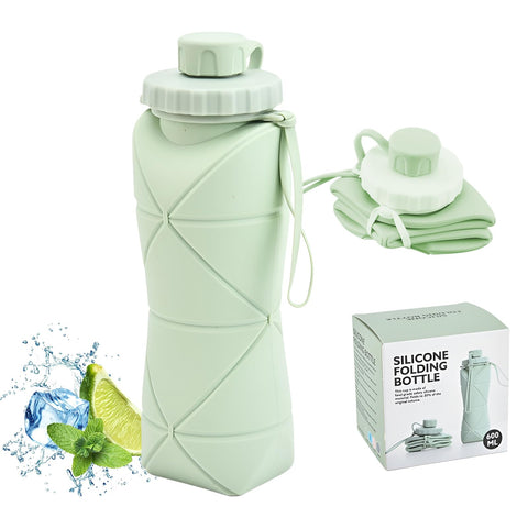 Darrahopens Home & Garden > Kitchenware > Drinkware Collapsible Silicone Water Bottle 600ML – Foldable, Leak-Proof, BPA-Free, Portable Outdoor Sports Bottle with Carrying Strap – Compact Design for Hiking, Gym, Travel (Green)