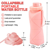 Darrahopens Home & Garden > Kitchenware > Drinkware Collapsible Silicone Water Bottle 600ML – Foldable, Leak-Proof, BPA-Free, Portable Outdoor Sports Bottle with Carrying Strap – Compact Design for Hiking, Gym, Travel (Pink)