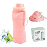 Darrahopens Home & Garden > Kitchenware > Drinkware Collapsible Silicone Water Bottle 600ML – Foldable, Leak-Proof, BPA-Free, Portable Outdoor Sports Bottle with Carrying Strap – Compact Design for Hiking, Gym, Travel (Pink)