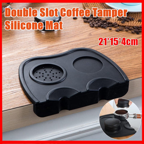 Darrahopens Home & Garden > Kitchenware > Drinkware Double Slot Silicone Coffee Tamper Mat | Non-Slip Corner Tamping Pad 21×15×4cm