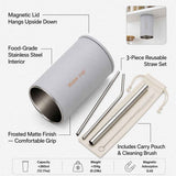 Darrahopens Home & Garden > Kitchenware > Drinkware Gray 304 Stainless Steel Magnetic Hanging Water Bottle Set, 12.17 oz Reusable Drinking Bottle, Comes with 4 Stainless Steel Straws, Cleaning Brush, Storage Bag and Magnetic Plate