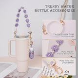 Darrahopens Home & Garden > Kitchenware > Drinkware Hand-Woven Flower Water Bottle Strap with Silicone Ring 41cm/16.14 inch – Universal Cup Holder for 14oz, 30oz, and 40oz Stanley Tumblers, Adjustable Shoulder Strap with Rose Gold Clips and Net Pouch (Pink)