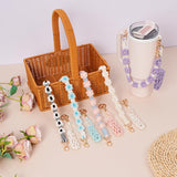 Darrahopens Home & Garden > Kitchenware > Drinkware Hand-Woven Flower Water Bottle Strap with Silicone Ring 41cm/16.14 inch – Universal Cup Holder for 14oz, 30oz, and 40oz Stanley Tumblers, Adjustable Shoulder Strap with Rose Gold Clips and Net Pouch (Pink)