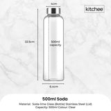 Darrahopens Home & Garden > Kitchenware > Drinkware Kitchee 500ml Glass Water Bottle with Stainless Steel Lid - Set of 6 Drink Bottles