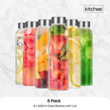 Darrahopens Home & Garden > Kitchenware > Drinkware Kitchee 500ml Glass Water Bottle with Stainless Steel Lid - Set of 6 Drink Bottles