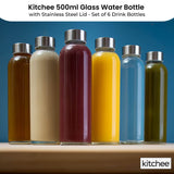 Darrahopens Home & Garden > Kitchenware > Drinkware Kitchee 500ml Glass Water Bottle with Stainless Steel Lid - Set of 6 Drink Bottles