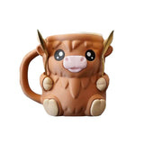 Darrahopens Home & Garden > Kitchenware > Drinkware Modern Highland Cow Ice Pint Holder – Fun Animal Mug with Secret Snack Drawer, Lid Holders, and Wide Opening(Brown)